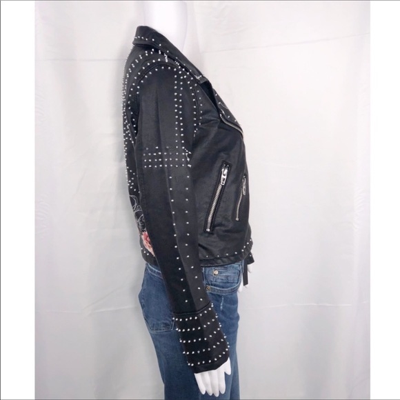 Blank NYC Black Stud Floral Vegan Leather Moto SzS - Picture 10 of 15